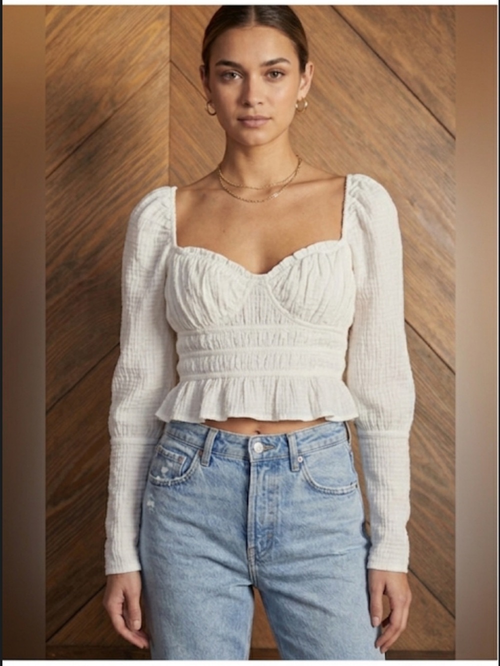 ⭐NWT Free People Cream Blouse with Puff Sleeves